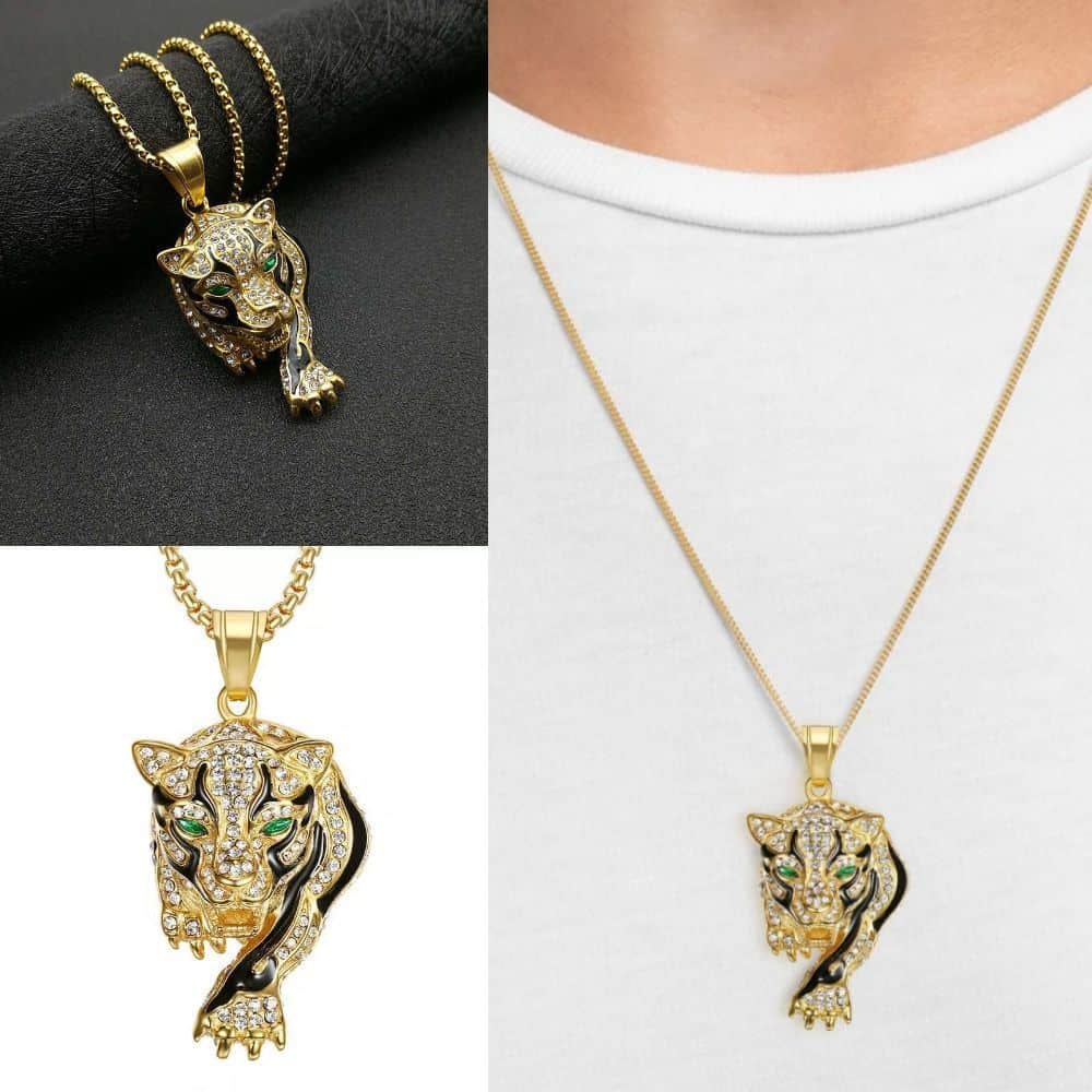 Vykládaný zlatý náhrdelník s tygrem